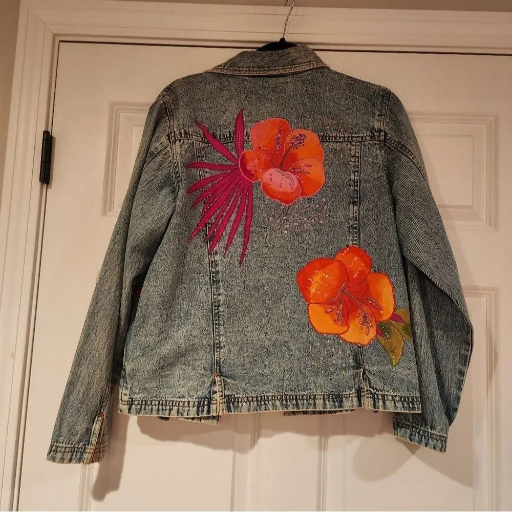 West End vintage cotton floral denim jacket S - Picture 6 of 6